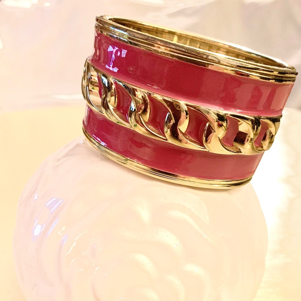 Elegant Gold and Hot Pink Bangle Bracelet NWOT